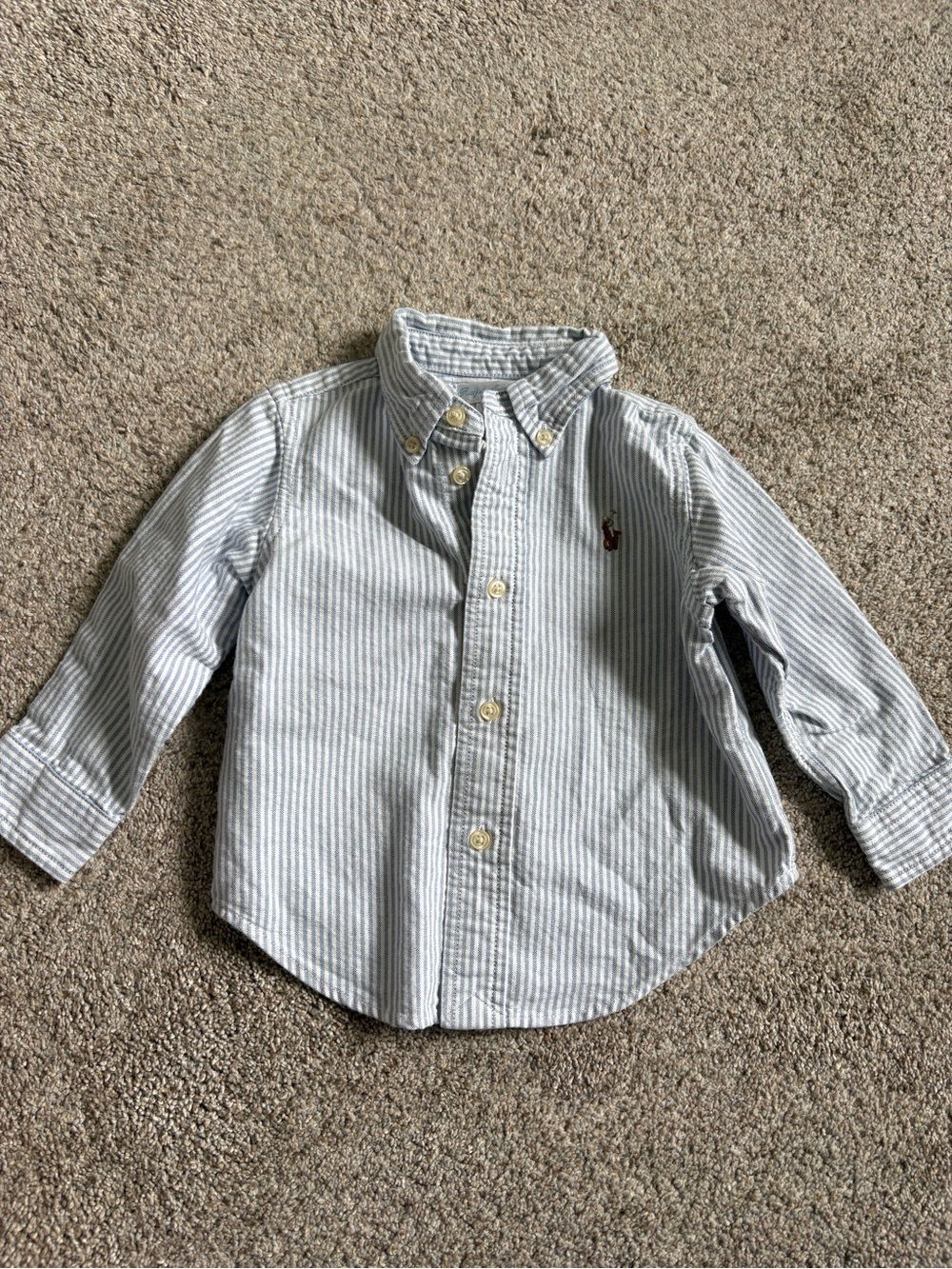 Ralph Lauren baby button up shirt stripes white blue size 12 months preppy